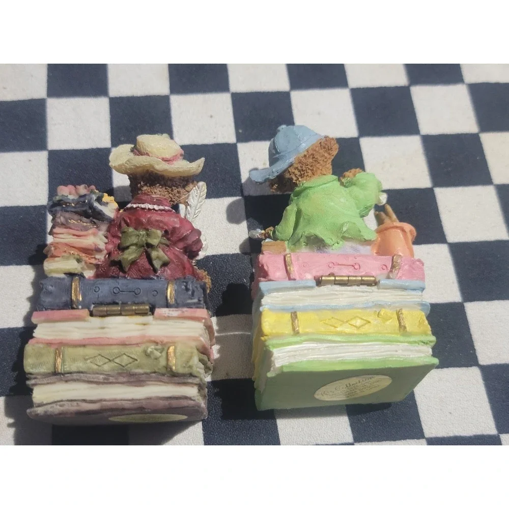 K's Collection Teddy Bear Figurines‎ Lot of 4 2 Hinged Trinket Boxes Resin